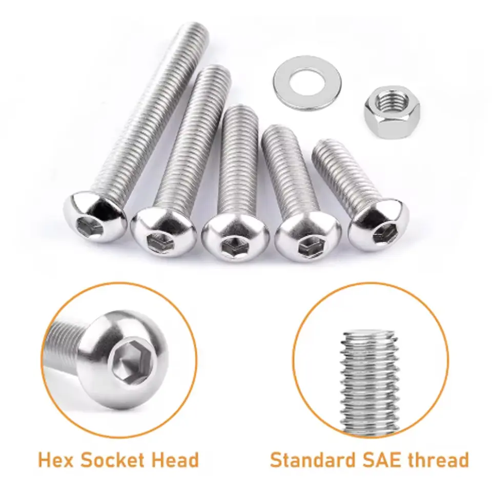 240Pcs M3 Hex Head Screws, M3x4/6/8/10/12/14/16mm Button Head Stainless Steel Internal Hexagon Screw Washer Nut Set image 5