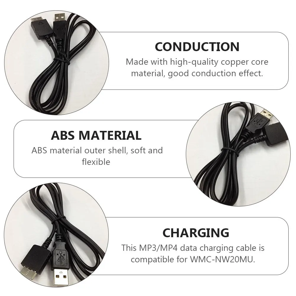 2Pcs Mp3 플레이어 데이터 케이블 헤비 듀티 구리 와이어 ABS 외부 레이어 벤드 방지 부드러운 플러그 Wmc-Nw20mu 미디어 플레이어에 적합
