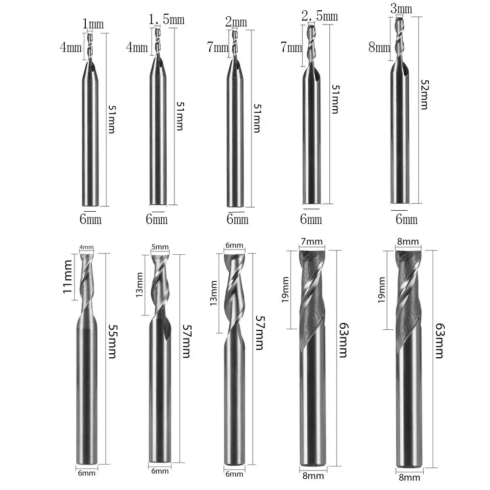 Enhanced Carbide Milling Cutter - 2 Flute Straight Shank End Router Bit, HRC65 Stainless Steel