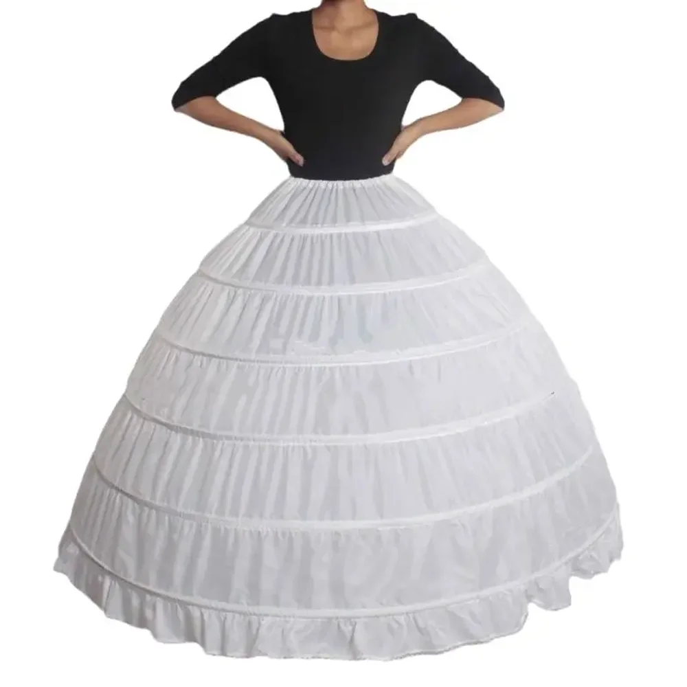 2023 New 6 Hoop Crinoline Black White Long Wedding Petticoat Ball Gown Dress Underskirt Skirt Half Slips Wedding Accessories