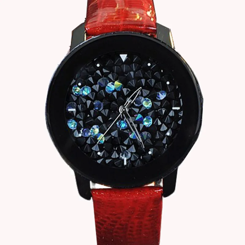 

Brand Wristwatches Quartz-Watches Women's Watches Waterproof Genuine Leather Upscale Female Watch Full Diamond Gold Case
