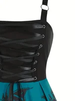 European and American fashion women's dress with bat print high waist sling A plus size dress - Image 3