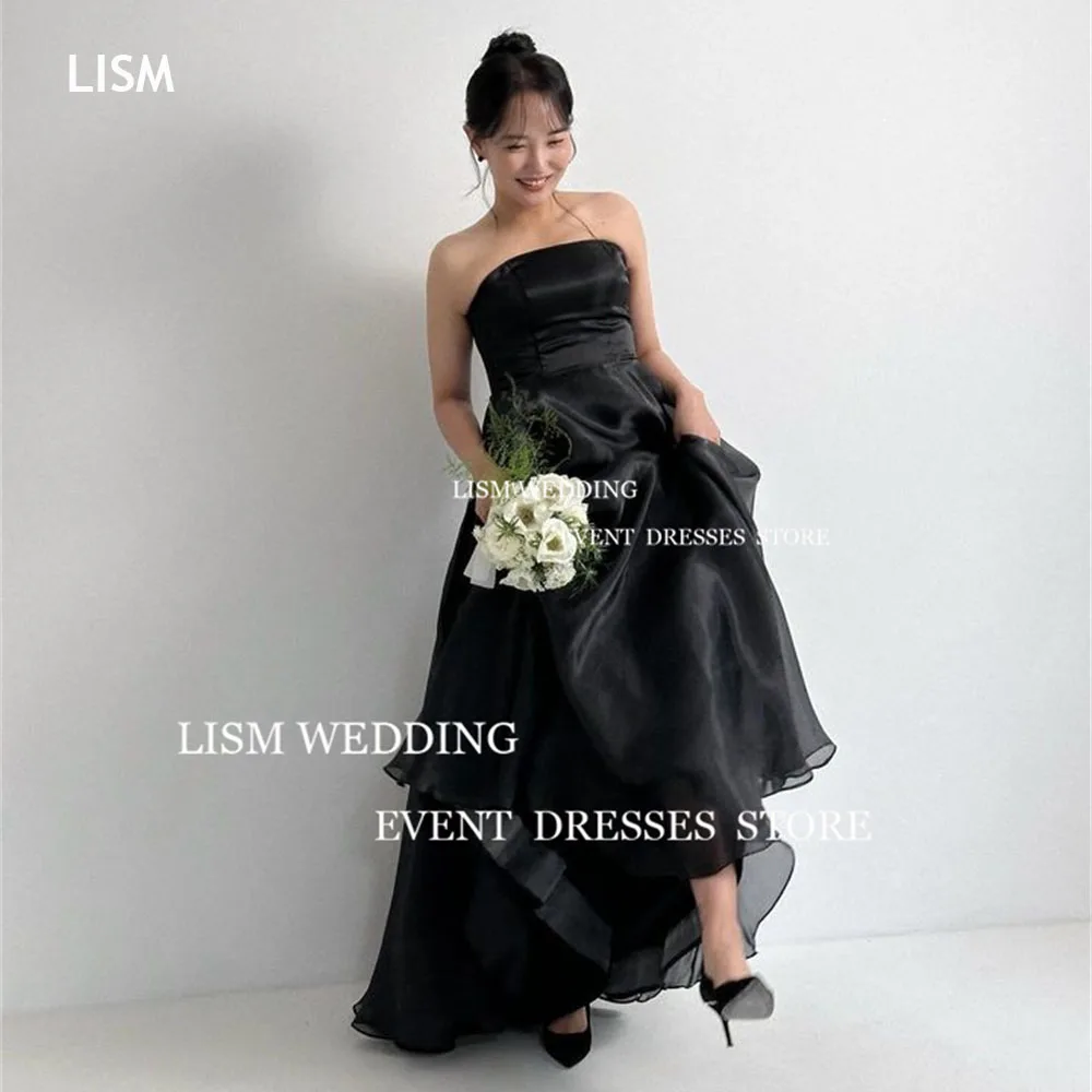 

LISM Simple Strapless Black Korea Evening Dresses A Line Wedding Photo Shoot Sleeveless Custom Prom Party Gowns Formal Occasion