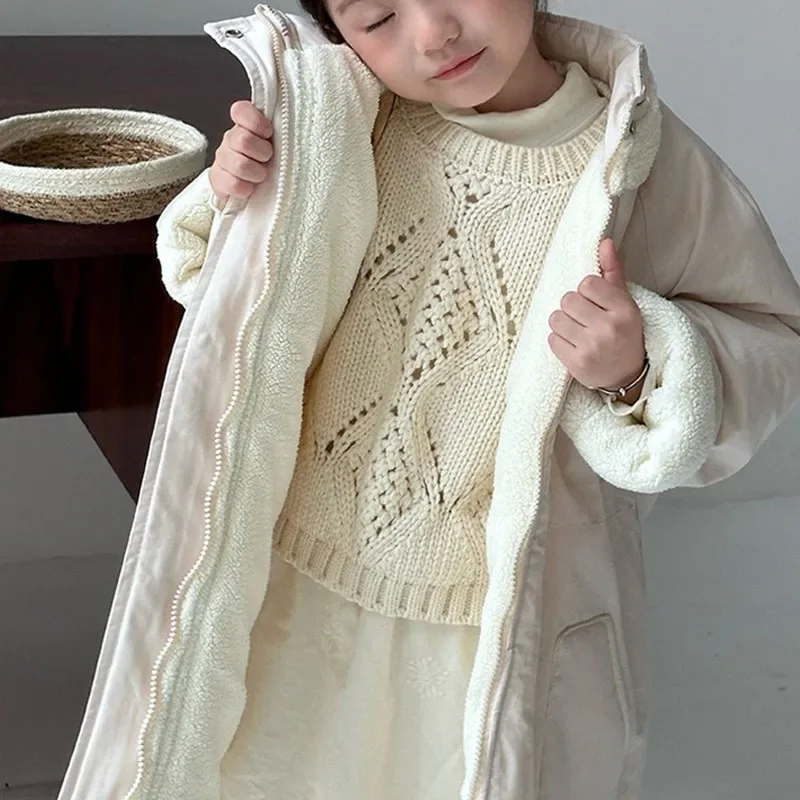 Children Thicken Plush Cotton Clothing Coats Autumn Winter Long Warm Boys Girls Baby Jacket Simple Fashion Korean Kids Outerwear