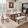 6-Piece Dining Table Set, Extendable Wood Table with 18-inch Removable Leaf, 4 Upholstered Chairs and Bench, Dining Table Set 1