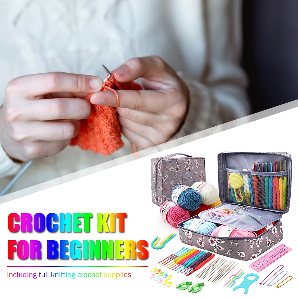 59 Pcs Include 6 Skeins Yarn,Hooks,Needles,Storage Bag Crochet Kit with  Knitting Accessories Set for Beginner Gift Free Shipping - AliExpress