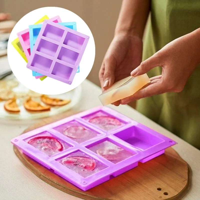 6 Grids Rectangle Silicone Soap Making Molds DIY Cake Bakeware Mold Soap Silicone Cake Mold Handmade Cold Soap Molds Tools Gifts