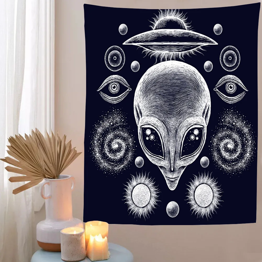 Alien Tapestry Mandala Macrame Hippie Art Wall Hanging Tapestries Living Room Home Cartoon Dorm Decor Psychedelic Wall Tapestry,tapestry decorations
