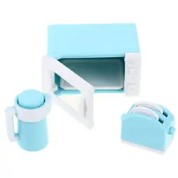 Miniature Dollhouse Kitchen Set with Kettle, Microwave, and Bread Machine Accessories (WHITE)