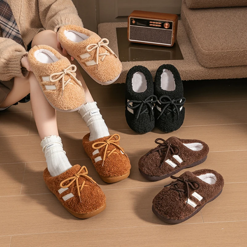 여성용 두꺼운 밑창 면 슬리퍼, 가을 겨울 홈 데코, 실내 신상, 플러시 따뜻한 슬리퍼 - AliExpress 322