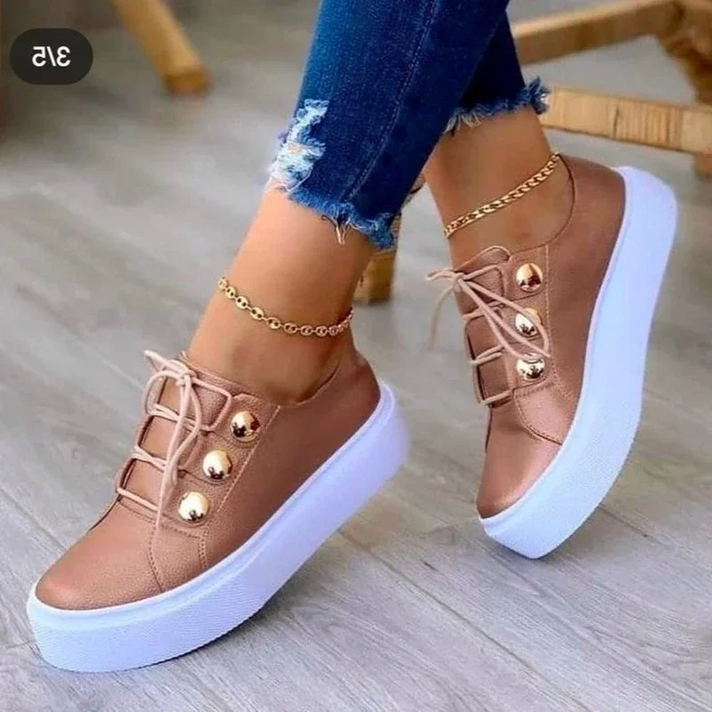 Summer New Women Shoes Fashion Round Toe Platform Shoes Plus Size 42 Casual Sneakers Lace Up Flats Woman Slip on Tennis Shoes 3