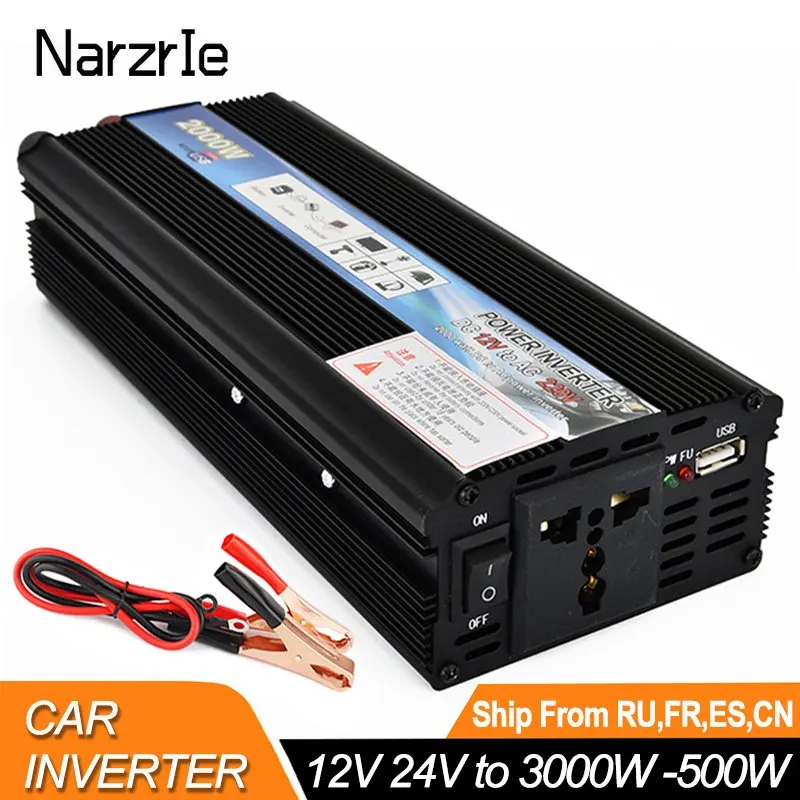 3000W 500W Car Inverter 12V/24V DC to AC 220V 1000W/2000W Voltage