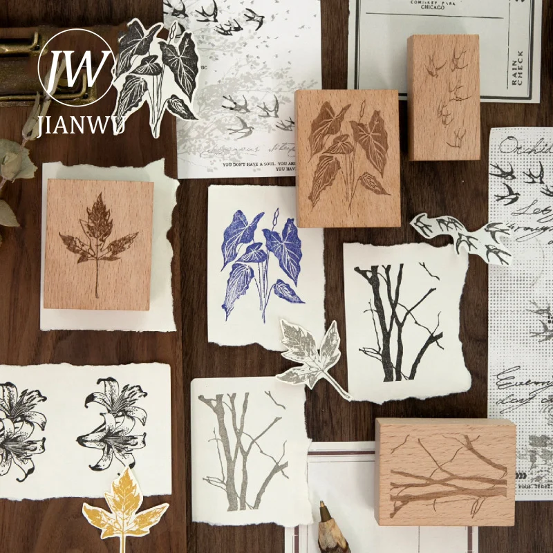 JIANWU Sifted Time Series 빈티지 식물 잎 꽃 풍경 재료 콜라주 나무 스탬프 크리 에이 티브 DIY 저널 문구