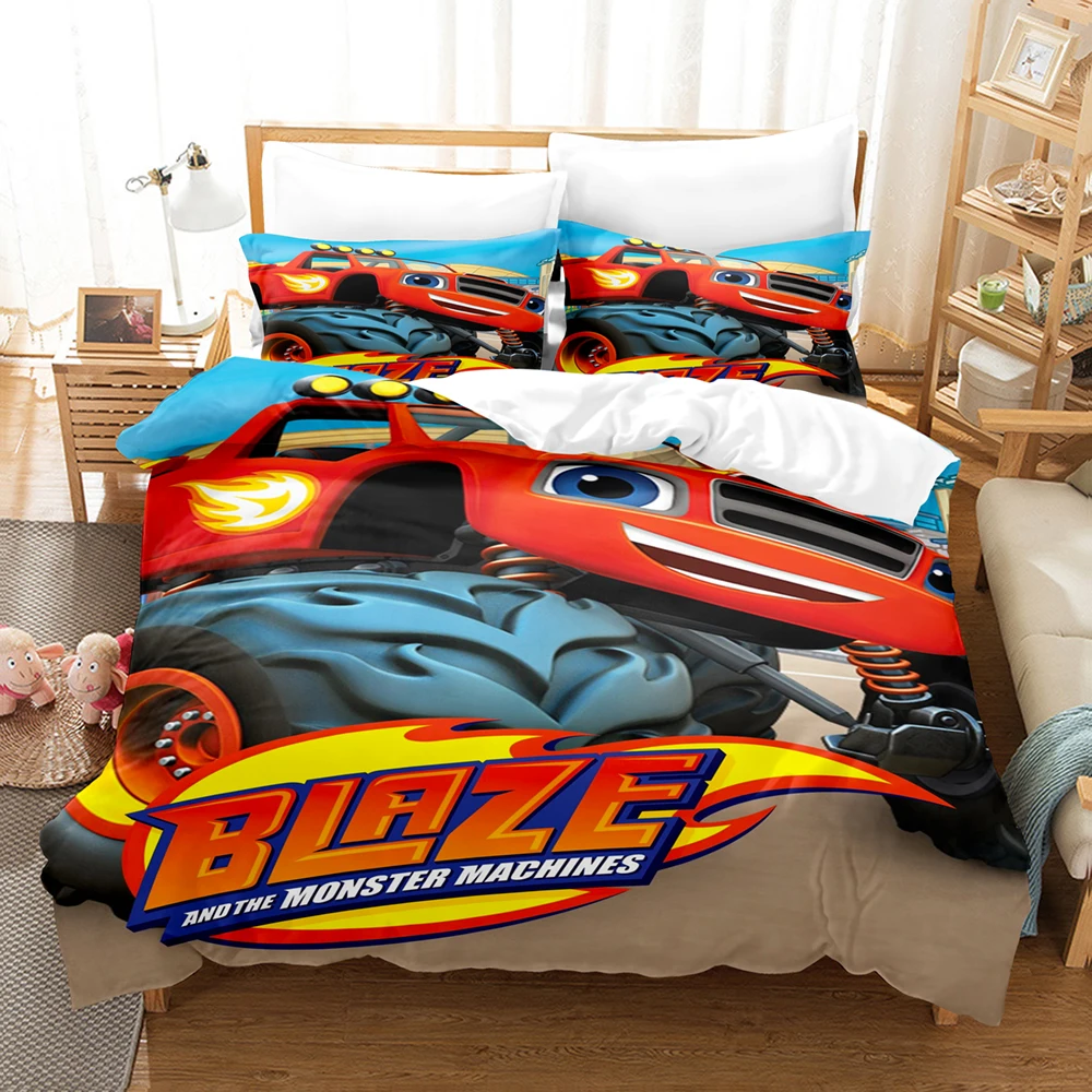 Juego de cama con estampado 3D de máquinas Blaze N Monster, funda