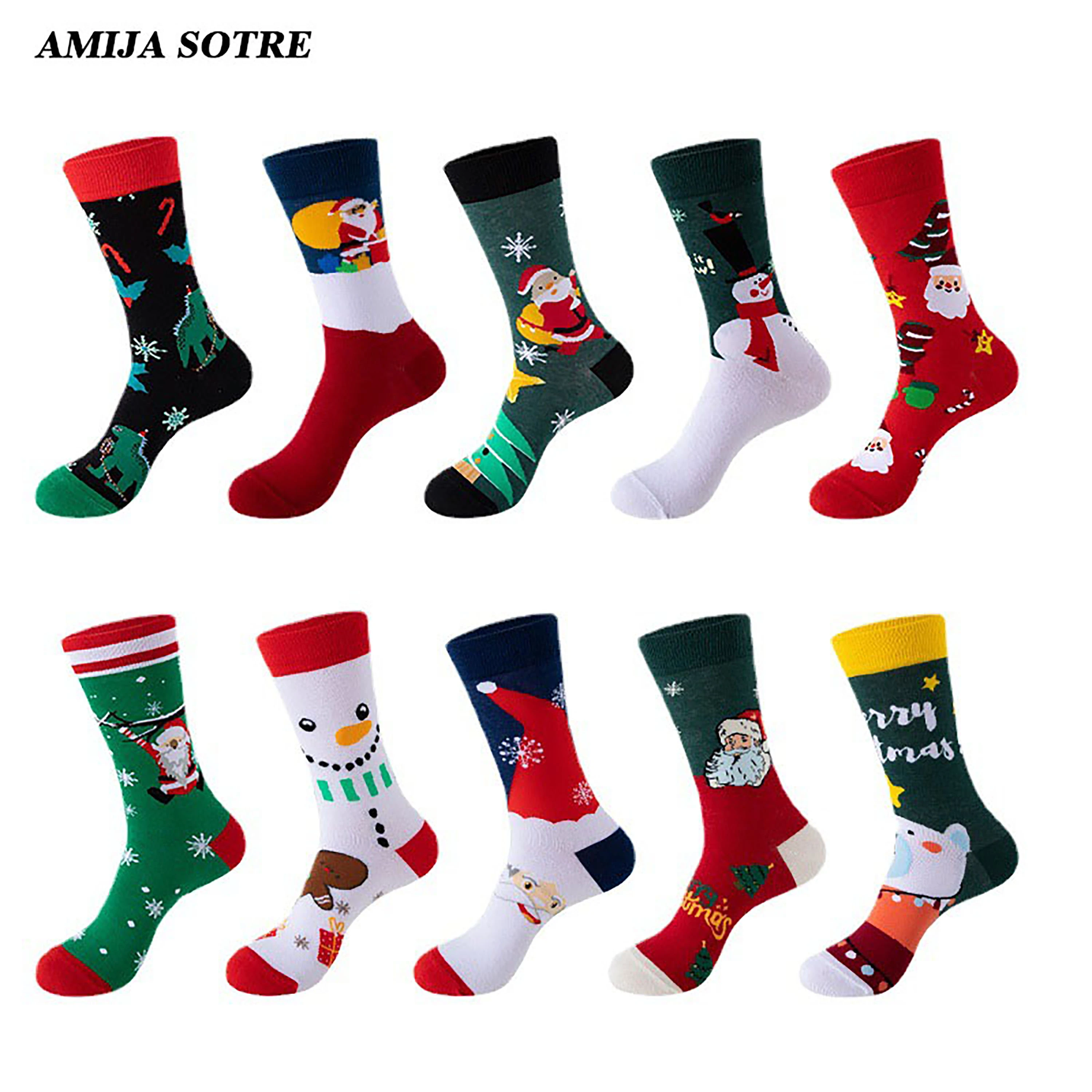 Funny Christmas Socks Xmas Santa Claus Tree Snowflake Elk Snow Gingerbread Man Cotton Tube Crew