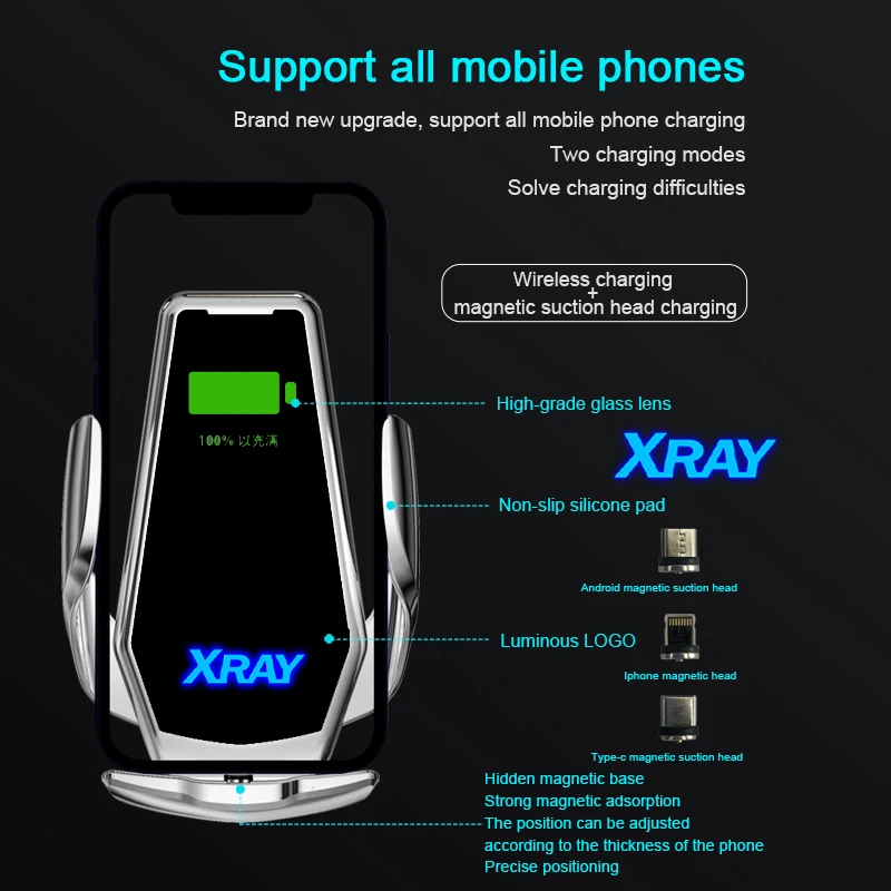 

For Lada XRAY 2014 2015 2016 2017 2018 2019 2020 2021 Smart Induction Wireless Charging Car Phone Holder Luminous