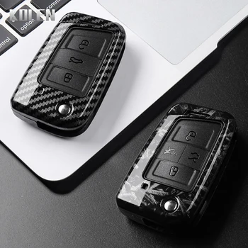3 4 Buttons Carbon Fiber Car Key Case Cover For VW Volkswagen Golf 7 Tiguan MK2 For SEAT Ateca Leon FR 2 Ibiza For Skoda Octavia