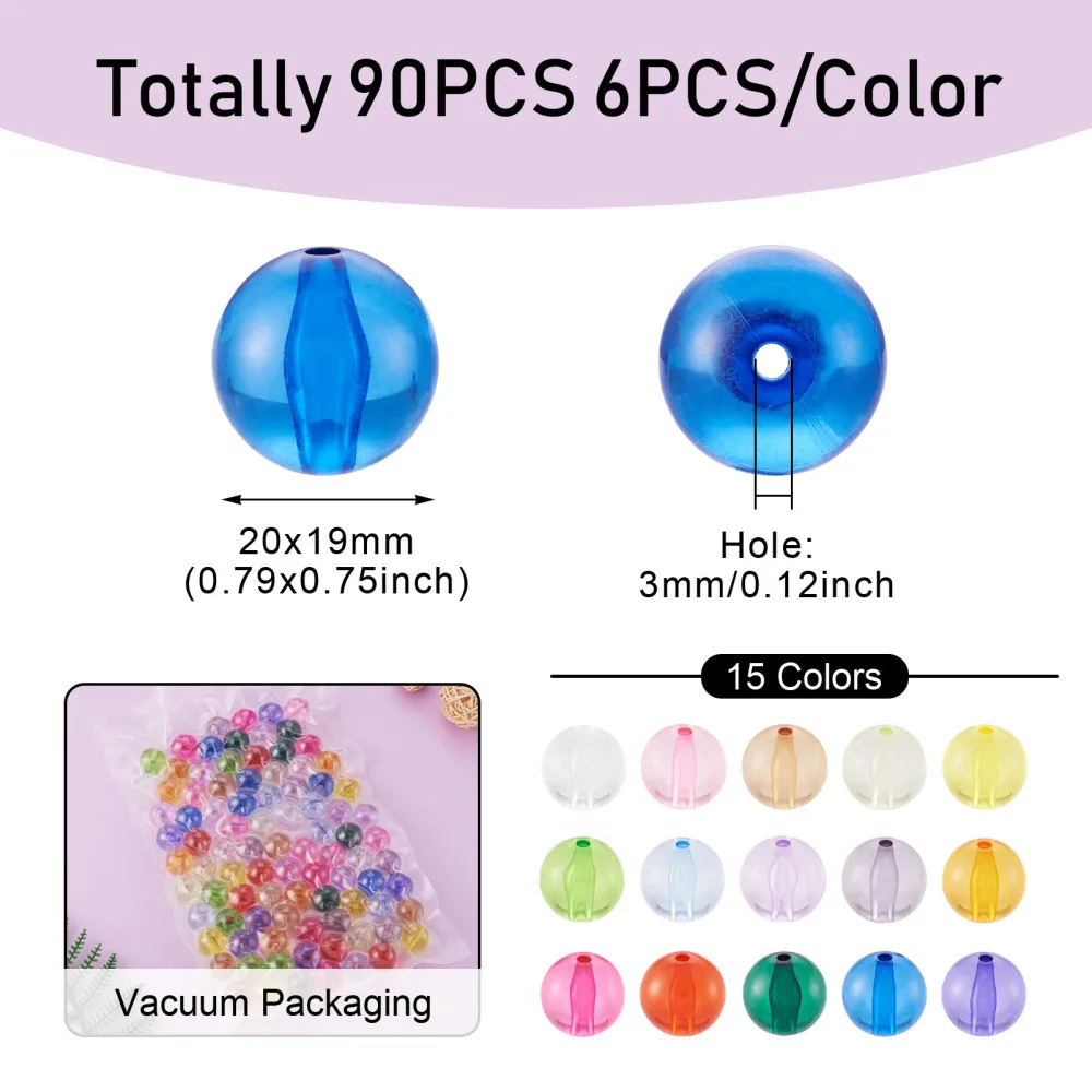 90Pcs 20x19mm Transparent Acrylic Beads Round Loose Spacer Beads For Jewelry Making DIY Bracelets Earrings Accessories