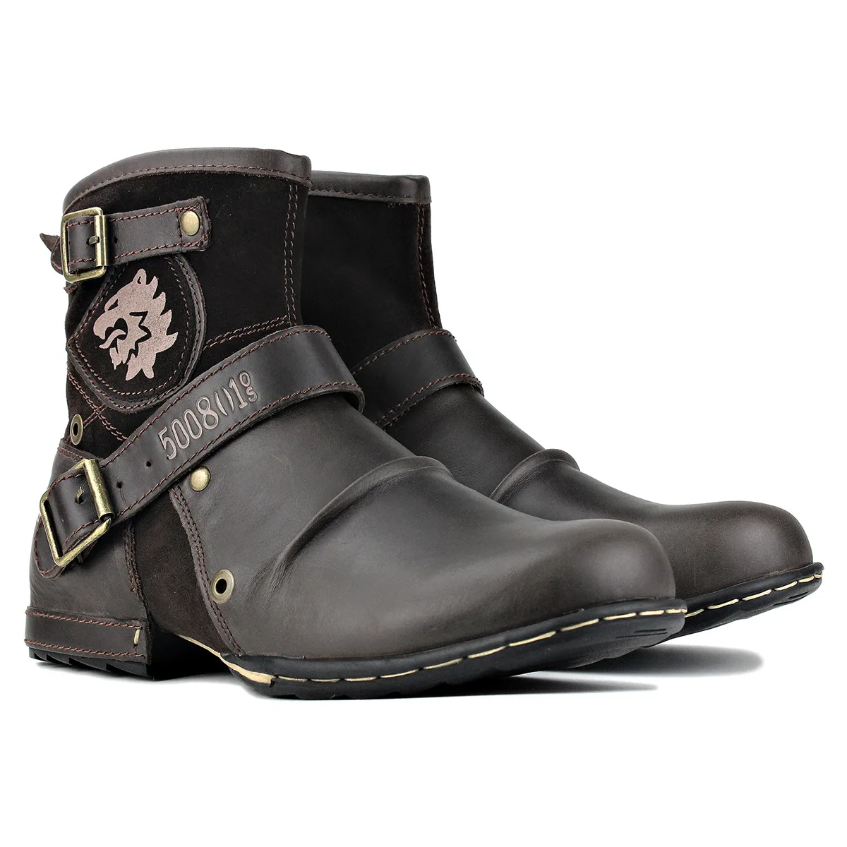 Men Chelsea Boot Handmade Round Head Retro Metal Buckle Side Zipper Men's Boots Comfortable Men Ankle Boots Zapatos De Hombre
