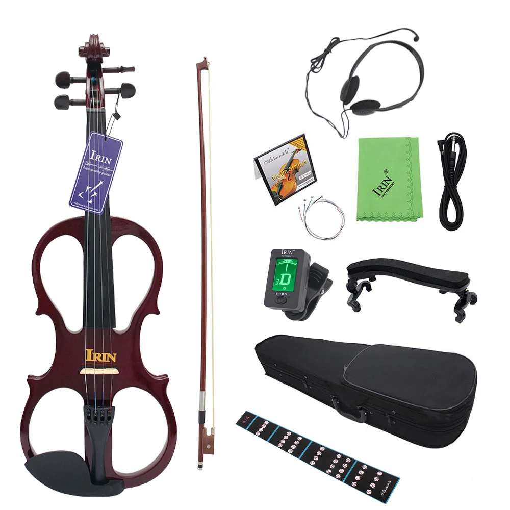 IRIN 4/4 Violin Maple Body Silent Electric Violin with Bow Case Headphone Cable Shoulder Rest Parts & Accessories