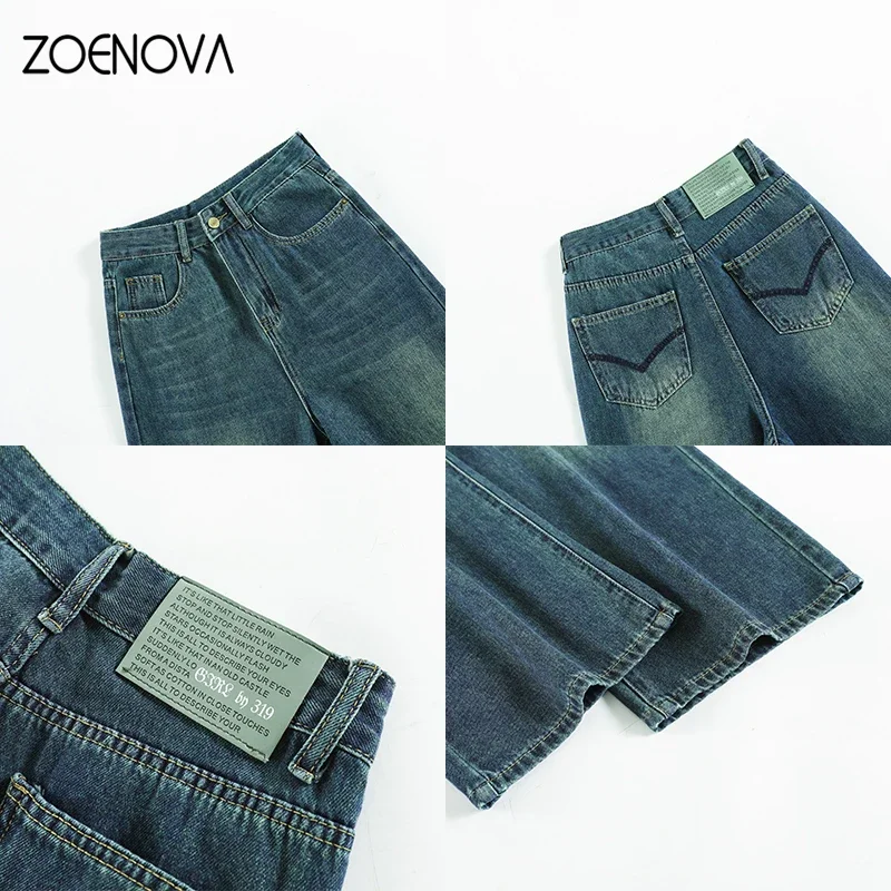 ZOENOVA 용수철 하이 퀄리티 패션 캐주얼 스트리트 Y2K 향수 컬러 와이드 레그 팬츠, 가을 레트로 루즈 스트레이트 여성 청바지, 신제품