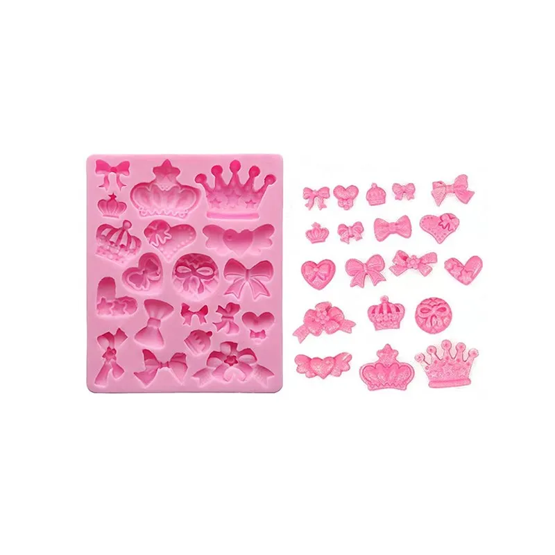 

Popular Cartoon Crown Bow Tie Silicone Gummy Cake Mold DIY Paper Cup Top Jelly Candy Chocolate Shape Decorate Baking Tool Mold