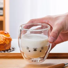 Cute Animal Tea Cup Milk Carton Lemon Juice Cup Double Wall Glass Cups Anti-scalding Drinkware Child Kawaii Glasses Coffee Mug