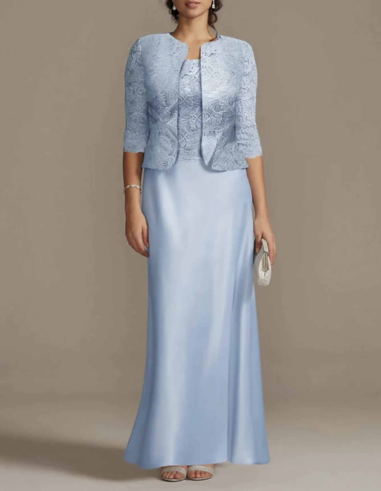 Lillian Fuera Del Hombro Gasa Y Encaje Imperial Vestido Marrón Tallas Grandes