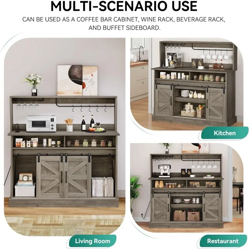 52" Farmhouse Coffee Bar Cabinet, et Cabinet with StorageMinimalist