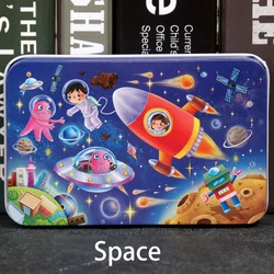 60-Piece Cartoon Puzzle Set with Metal Box - Early Education Animal & Vehicle Theme for Parent-Child Interaction (Space)