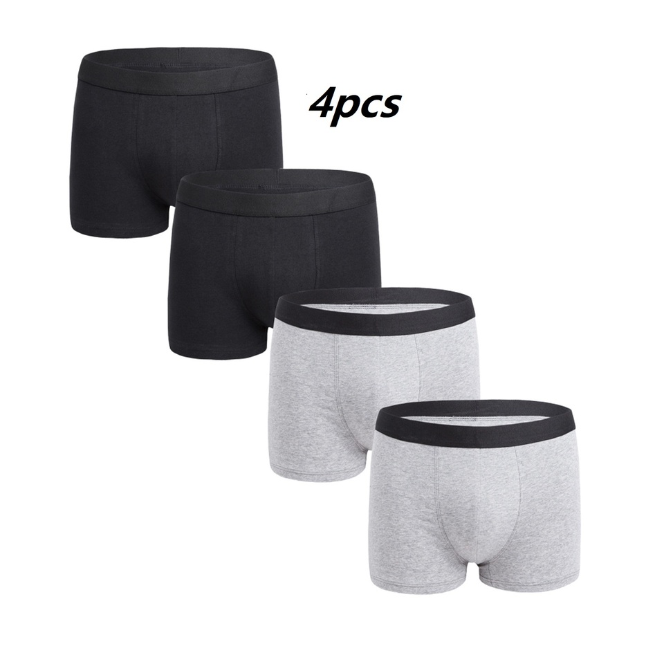 4pcs Boxers Briefs For Men Hot Fashionable Solid Color Comfortable 95% Cotton Underwear Breathable Pants Men Underwear