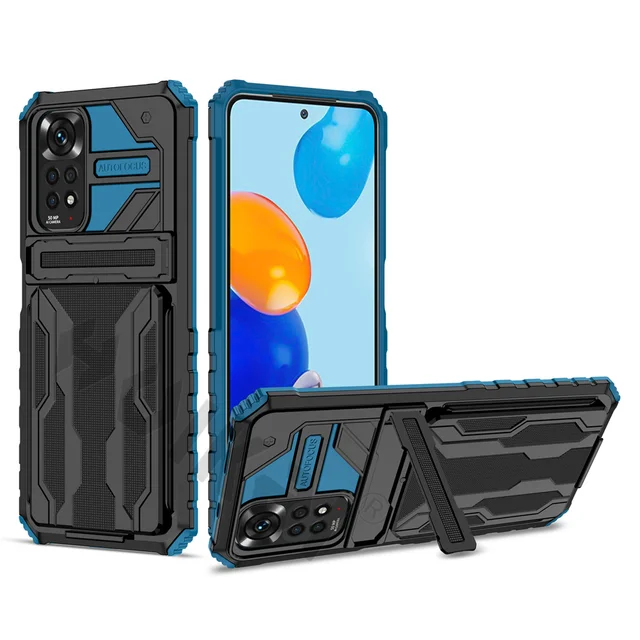 ShockProof Armor Case For Xiaomi Redmi Note 11S  11 10 10S 9 Pro Max 11T Poco M4 M3 X3 Pro Anti Shock KickStand Card Slot Case Blue
