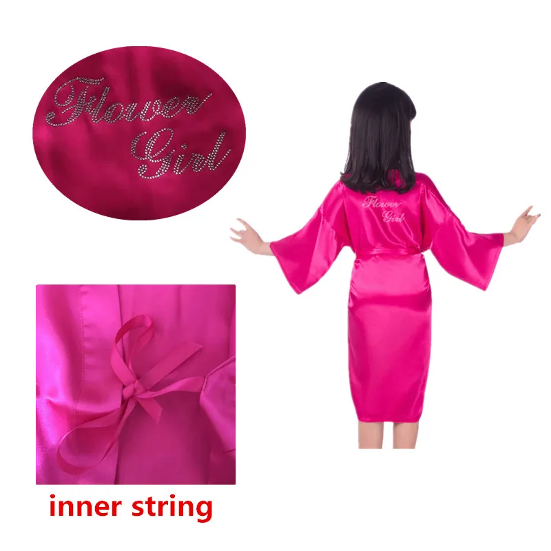 

Wholesale Flower girl Rhinestone Robes Satin Kids Robes Bridesmaid Children Kimono Child Nightgown Wedding Party Robe D33