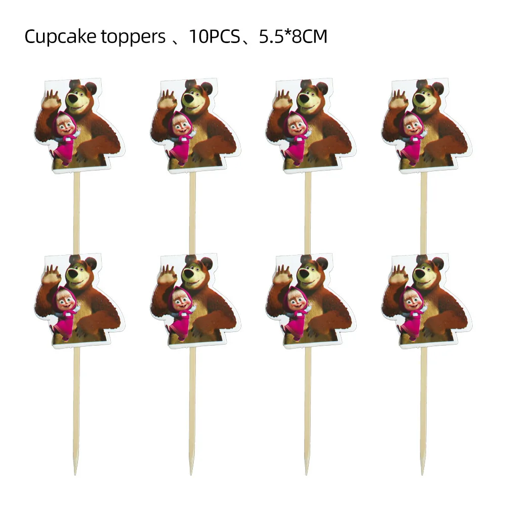 Mascha und der Bär Geburtstags-Dekorations-Set Tischgeschirr Tasse Teller Tischdecke Luftballons Hintergrund-Banner Geschenktüten Kinder-Party-Zubehör – Detail 22