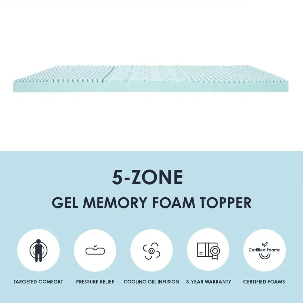 4 Inch Gel Memory Foam Mattress Topper 5 Zone Cooling Technology Pressure Relief Conforming Foam Short Queen Undisturbed Sleep 3