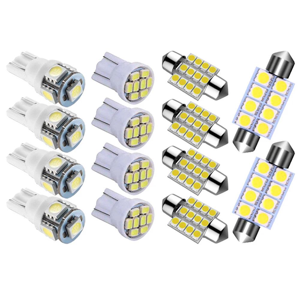 

14pcs Combo LED Car Interior Inside Lights Dome Map Door License Plate Bulbs White 12V T10 8SMD 31mm 12SMD T10 5SMD 42mm 8SMD