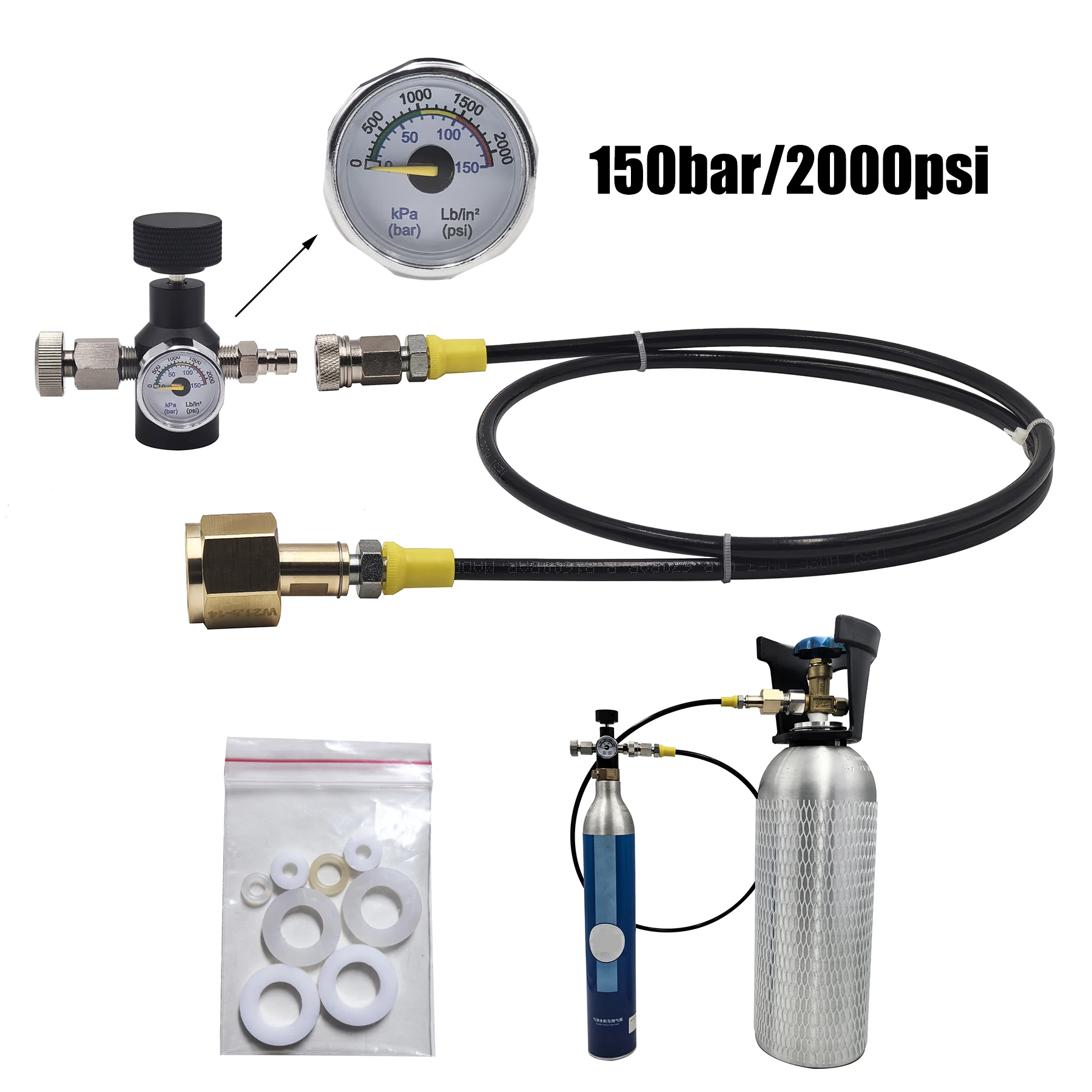 Kit Adattatore Per Ricarica Bombola CO2 Con Tubo 36 Pollici - Manometro E Guarnizioni, Filetto W21.8-14 - 4