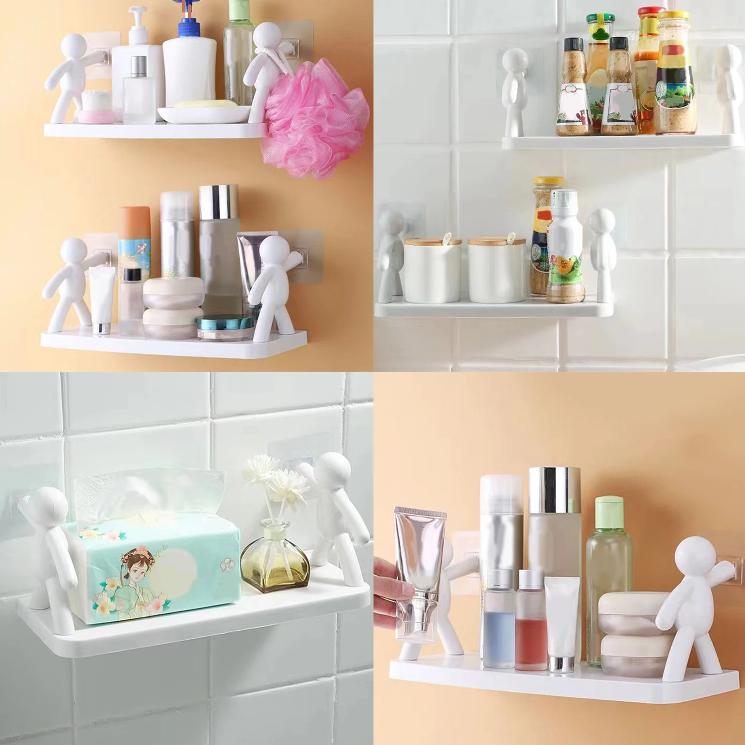 1pc Creative Storage Shelves, Cute White Small Person Bathroom