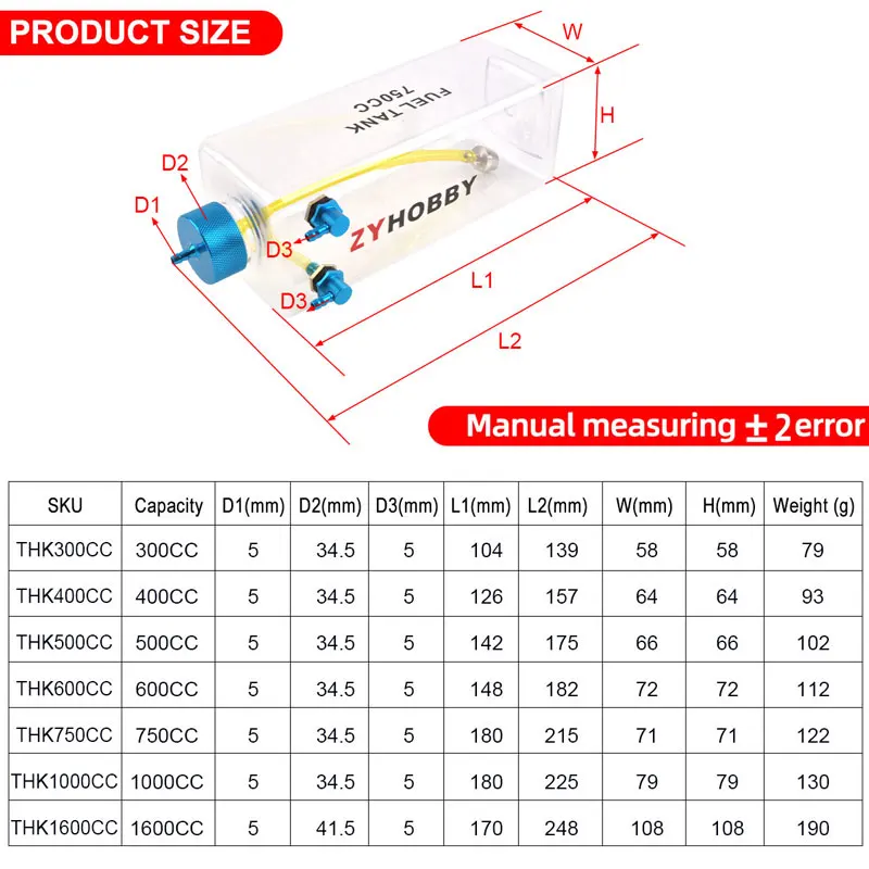 1PC Fuel Tank Plastic Fuel Tank For Fixed Wing RC Nitro Gas Airplane 300cc 400cc 500cc 600cc 750cc 1000cc 1600cc 5