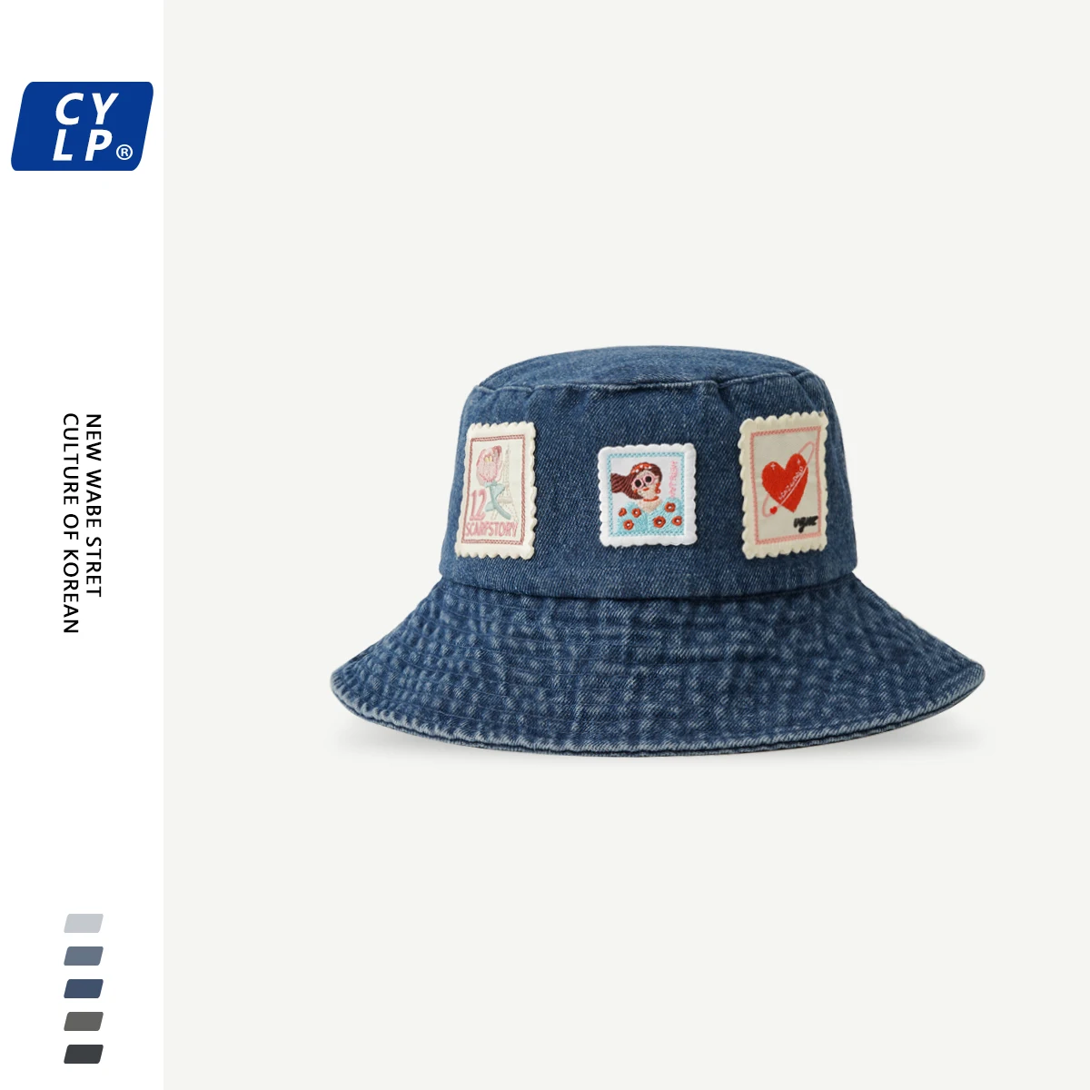 

Cute Cartoon Labeling Bucket Hat Women's Outdoor Sun Protection Sun Hat Korean Style Versatile Denim Bucket Hat