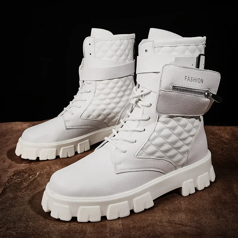 Street Hip Hop Sneakers Dancing Casual Rock Wax Leather Ankle Boots Classic Lace Up High Top Men Sneakers leather boots,mens leather boots,motorcycle leather boots