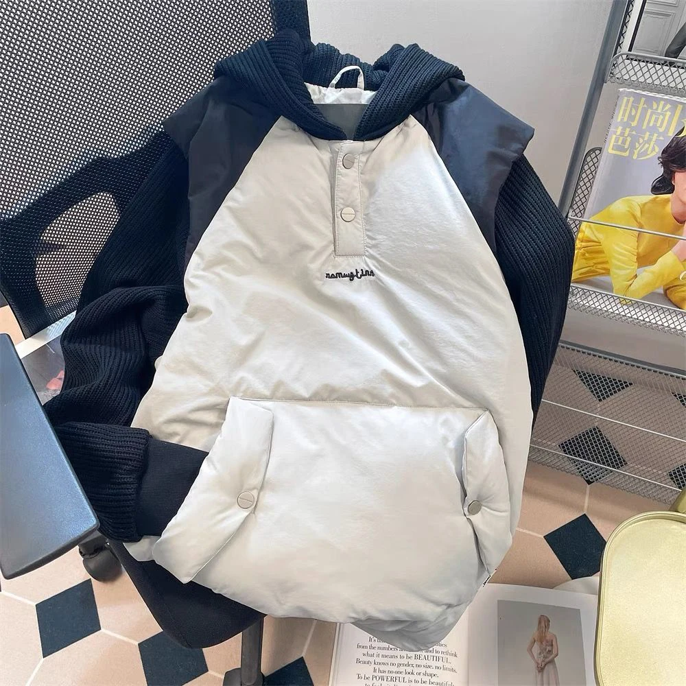 

Mens Handsome Tops Hiphop Fake Two-Piece Spliced Hooded Cotton Clothes For Men And Women Autumn And Winter Thickened Work Jacket