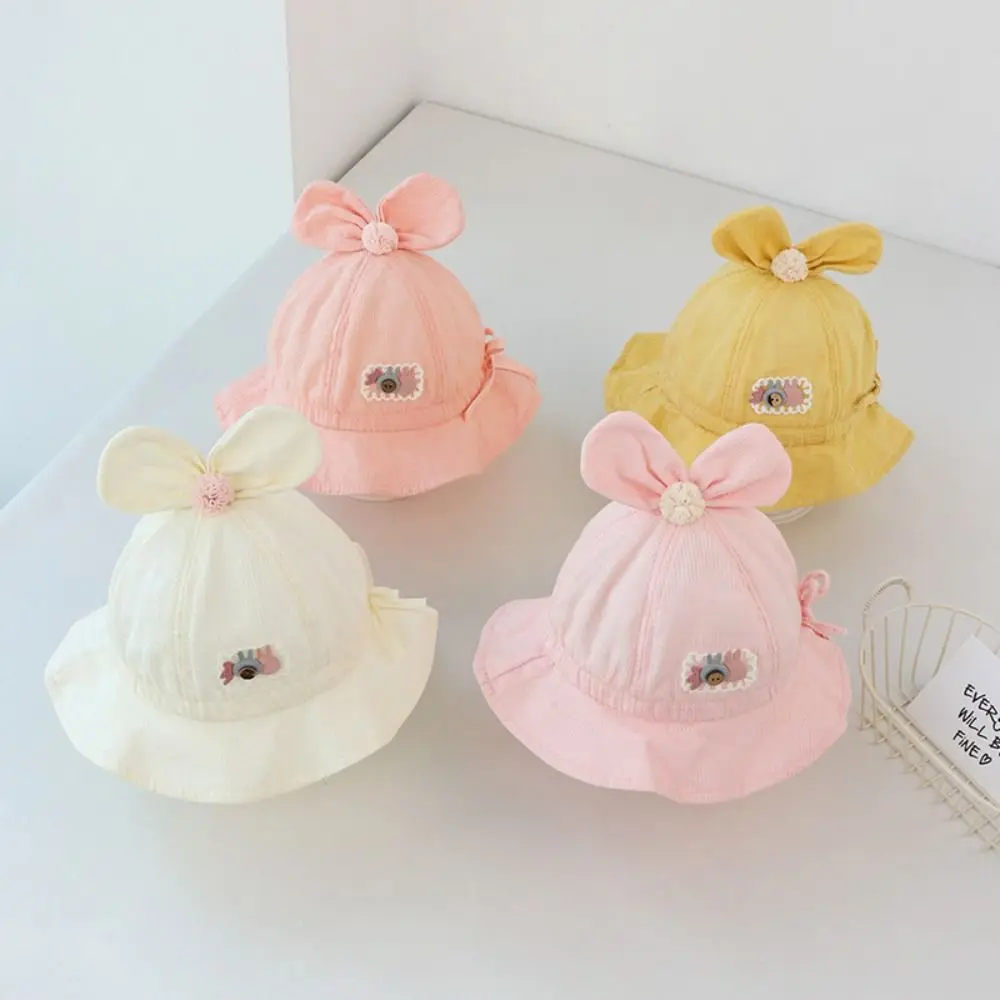 Bow Design Girls Bucket Hat Spring/Summer Thin Style Adjustable Sun Protection Baby Fisherman's Hat Outdoor Baby Caps