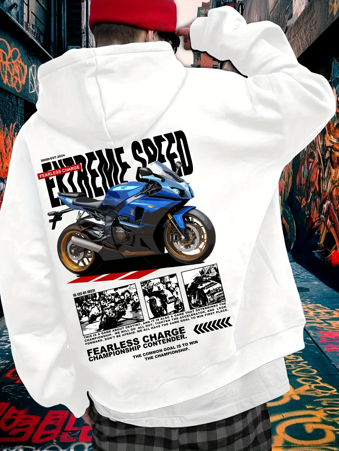 Racing Motorcycle Print Trendy Men Women Hooded Sweatshirt Autumn Winter Daily Outdoor Vacation Fitness Casual Loose Sportswear