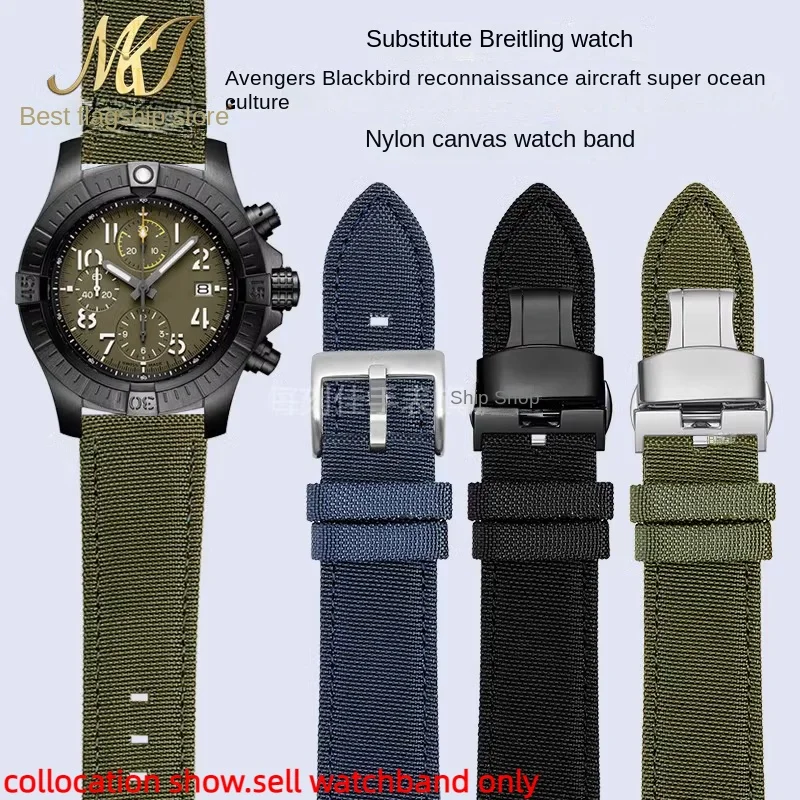 Per Breitling Blackbird Reconoging Aircraft Avenger Challenger Super Ocean 22Mm Canvas Cinturino Per Orologio In Pelle Bovina Cinturino In Nylon