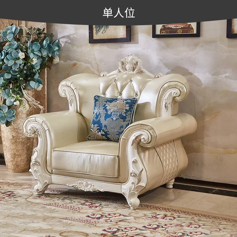 

European style sofa living room simple modern real wood leather sofa luxury furniture combination suite villa size
