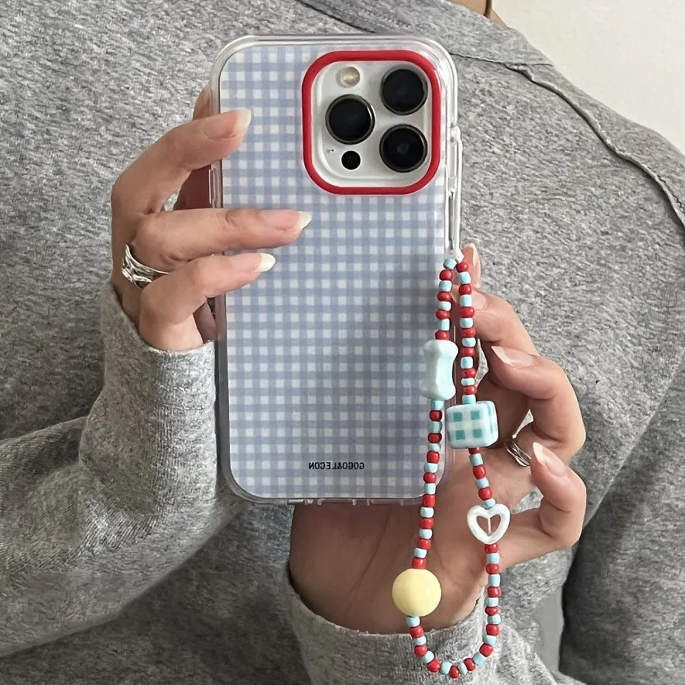 Blue Checkered Grid Pattern Clear Phone Case