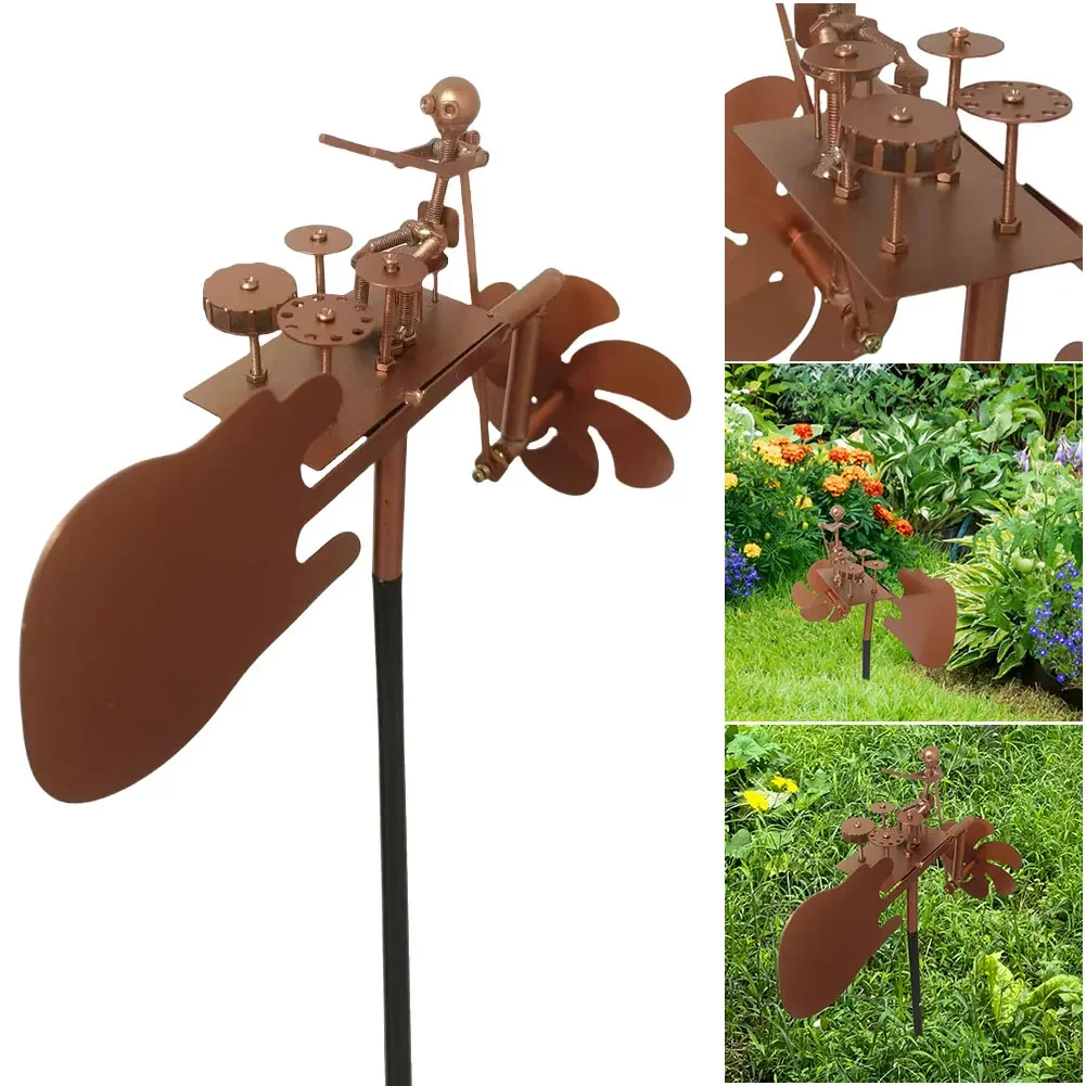 Metal Wind Spinner Metal Drummer Windmill Statue Wind Power Percussionist Decor for Garden Yard Patio Lawn Porch Backyard