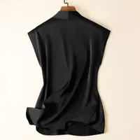 Coffee Silk Rayon V-Neck Pullover Sleeveless Casual Chic Women's Blouse Shirt Korean Fashion Female Clothing 2024 Summer - Image 3
