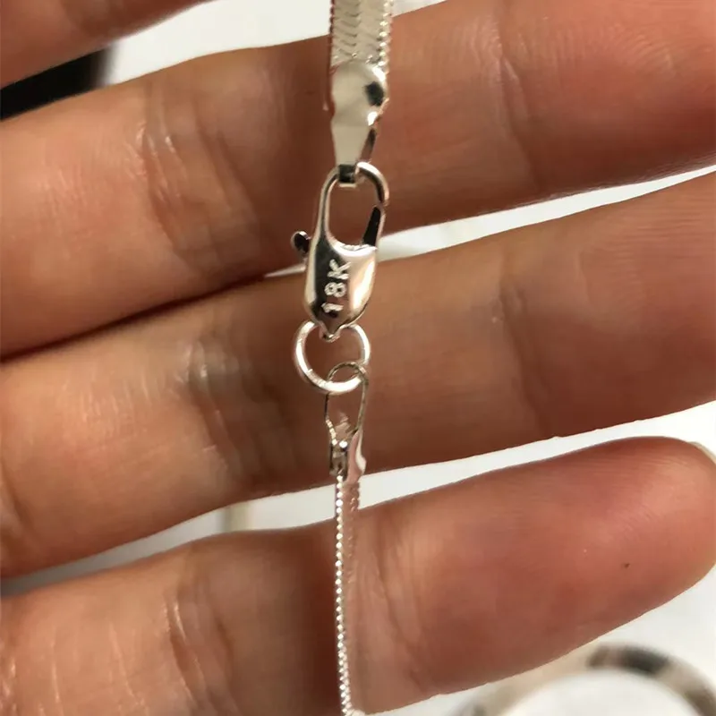 

925 Sterling Silver Plated 4MM Flat Blade Ethnic Style Personality Male And Female Clavicle Necklace Jewelry Gifts